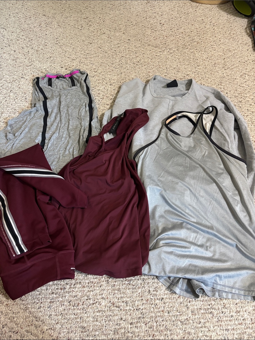 MPG Grey and Burgundy Activewear Tops Set